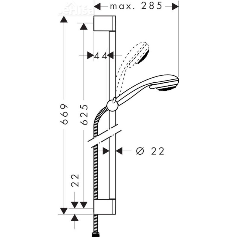 Tuš komplet z ročko in nosilcem Crometta 85 brez armature krom HANSGROHE 27763000