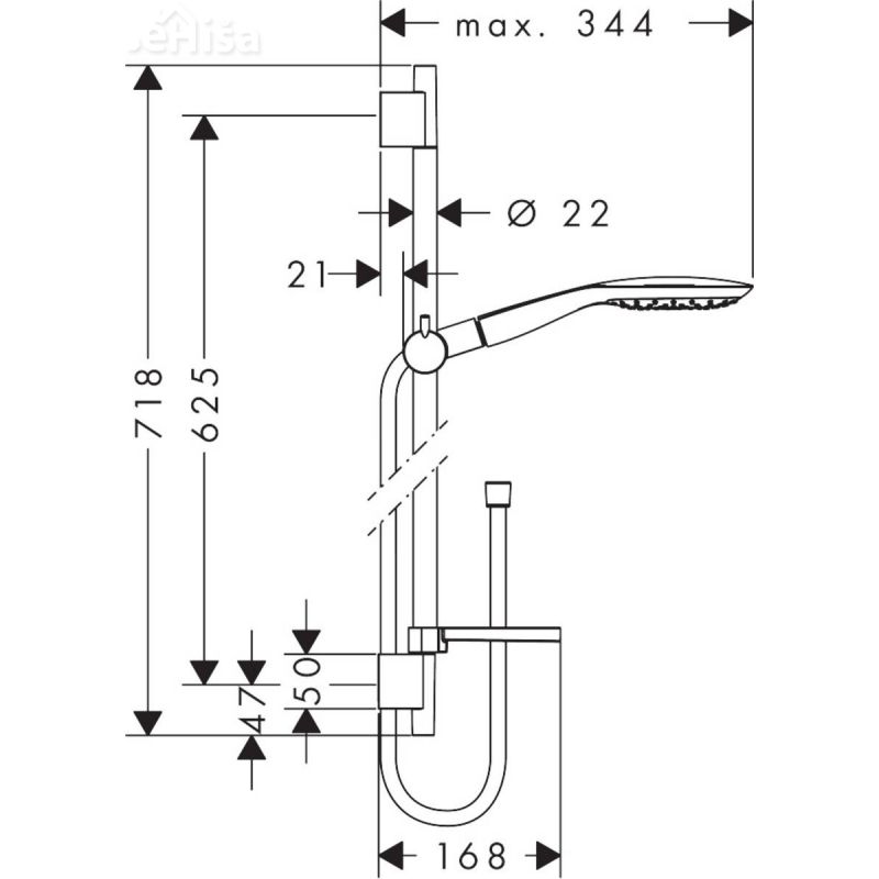 Tuš komplet z ročko in nosilcem Raindance Select E 150 brez armature krom HANSGROHE 27856000
