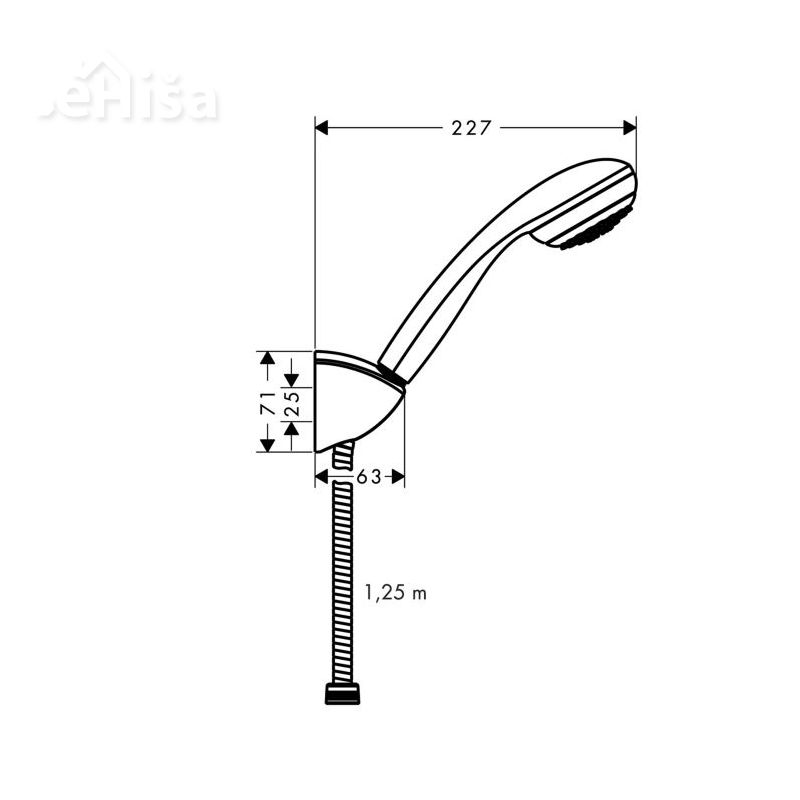 Tuš ročka Crometta 85 z nosilcem in tuš cevjo 125 cm krom HANSGROHE 27576000
