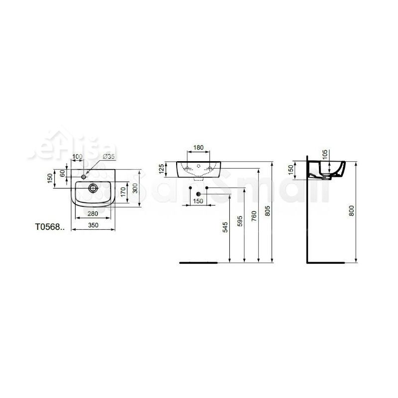 Umivalnik Tempo 35 cm IDEAL STANDARD T056801
