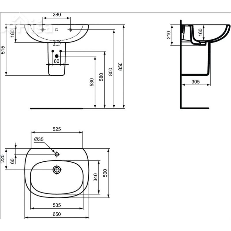 Umivalnik TESI 65 IDEAL STANDARD T351301
