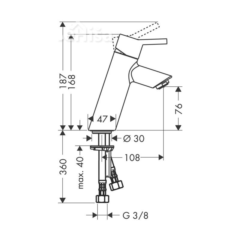 Umivalniška enoročna armatura Talis 80 brez zgornjega dela sifona krom HANSGROHE 32041000
