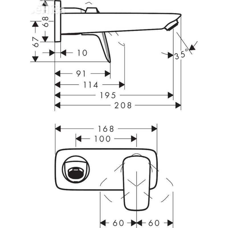 Umivalniška nadometna stenska armatura Logis S 19,5 cm krom HANSGROHE 71220000
