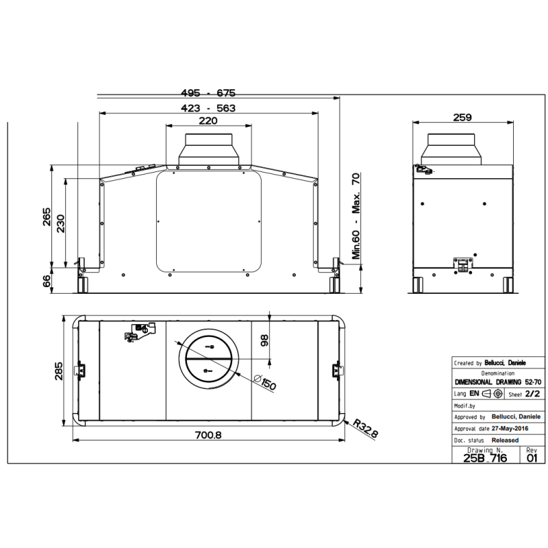 Vgradna kuhinjska napa IN-LIGHT EV8  WH MATT KL A52 FABER 7612981804145
