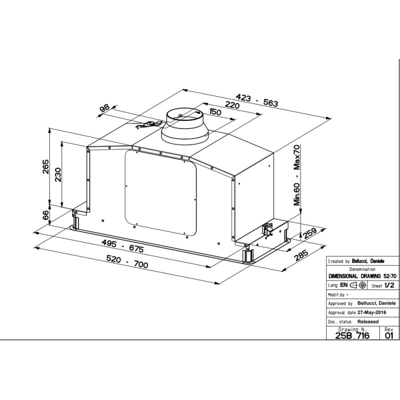 Vgradna kuhinjska napa IN-LIGHT EV8  WH MATT KL A52 FABER 7612981804145
