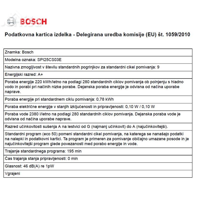 Vgradni pomivalni stroj širine 45 cm BOSCH SPI25CS03E
