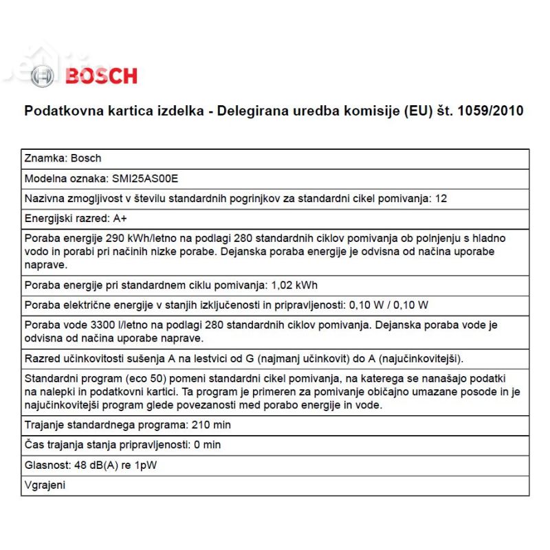 Vgradni pomivalni stroj širine 60 cm BOSCH SMI25AS00E
