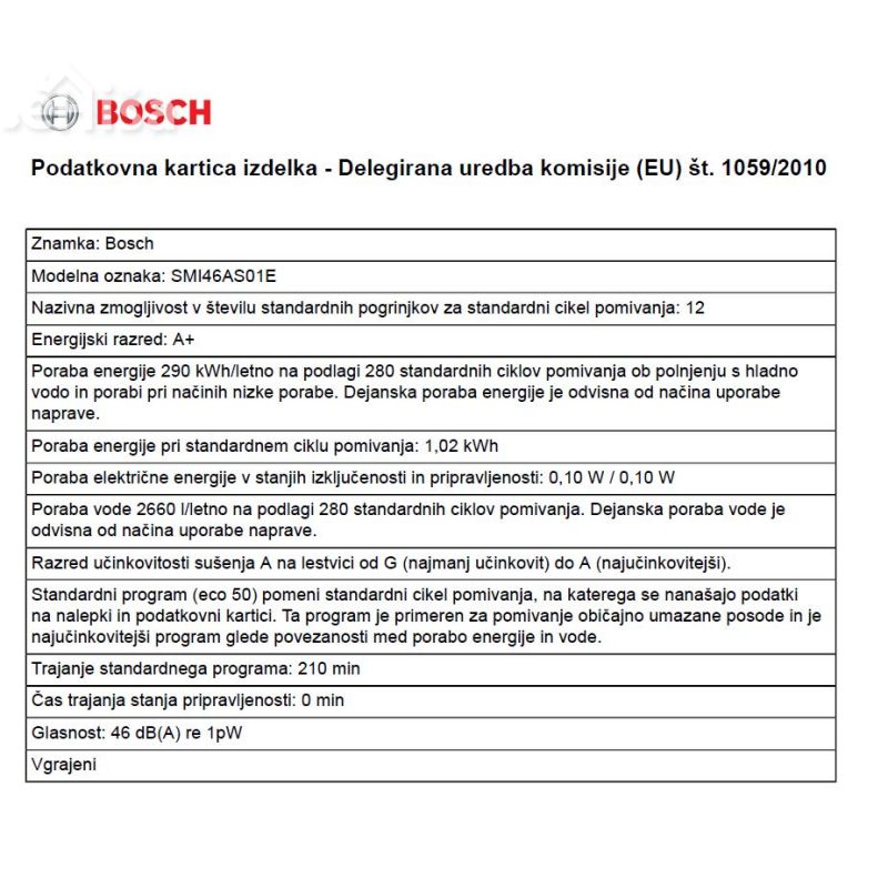 Vgradni pomivalni stroj širine 60 cm BOSCH SMI46AS01E
