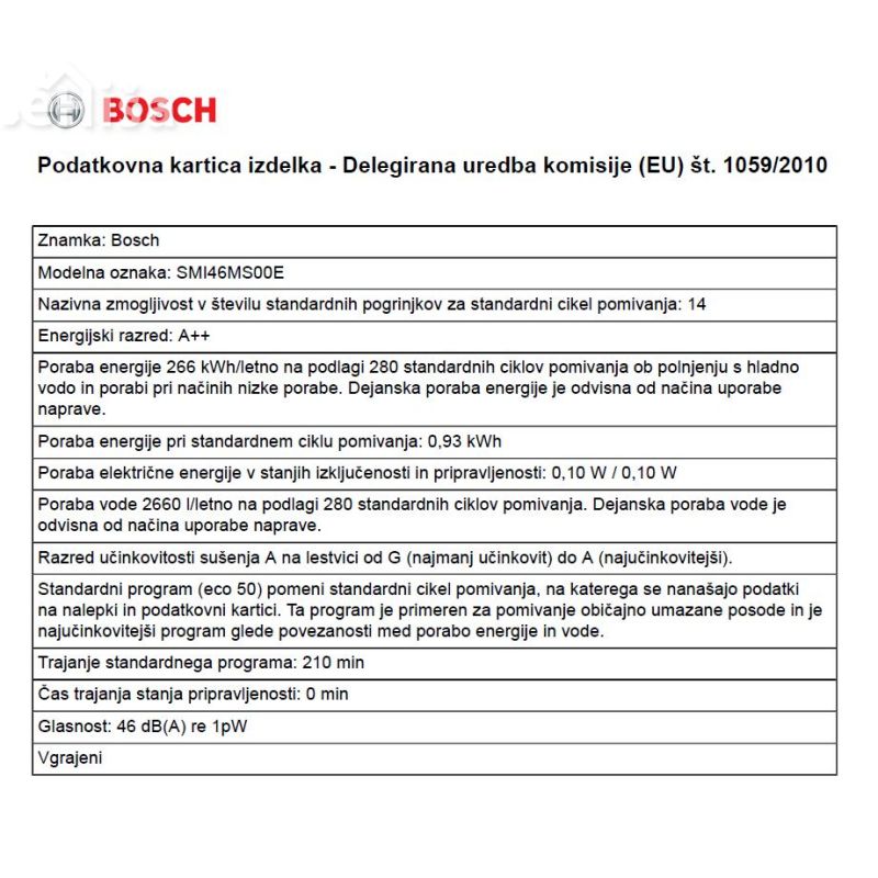 Vgradni pomivalni stroj širine 60 cm BOSCH SMI46MS00E
