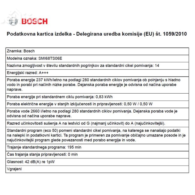 Vgradni pomivalni stroj širine 60 cm BOSCH SMI68TS06E
