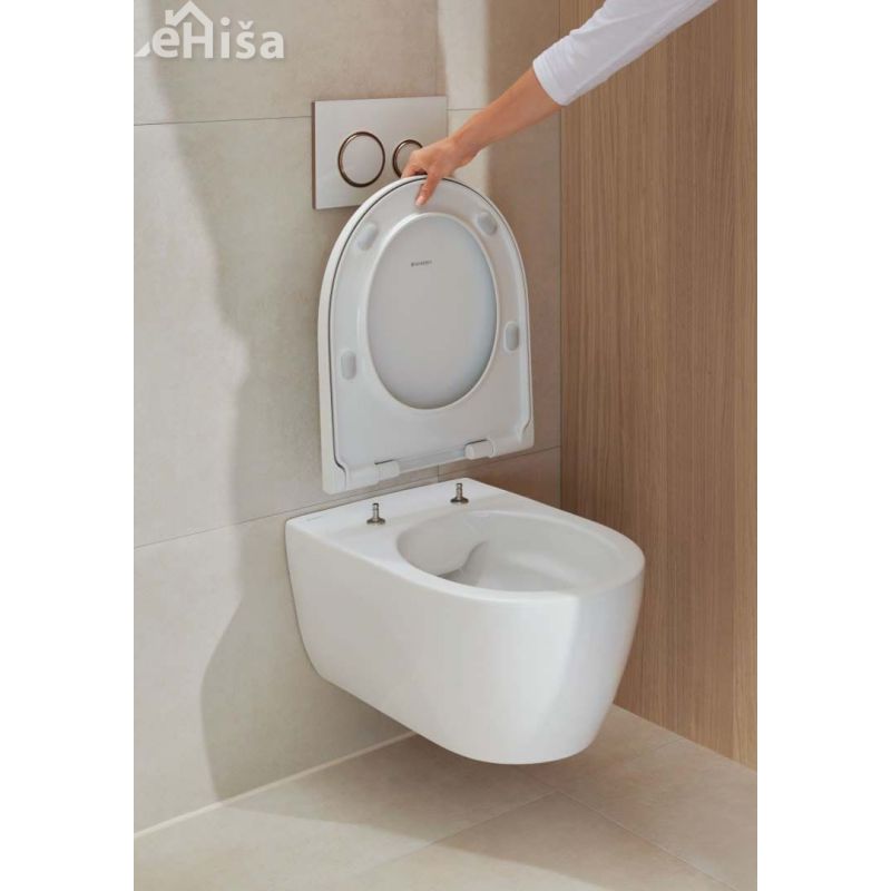 Viseča brezrobna WC školjka Icon z WC desko z počasnim zapiranjem GEBERIT 501.664.00.1
