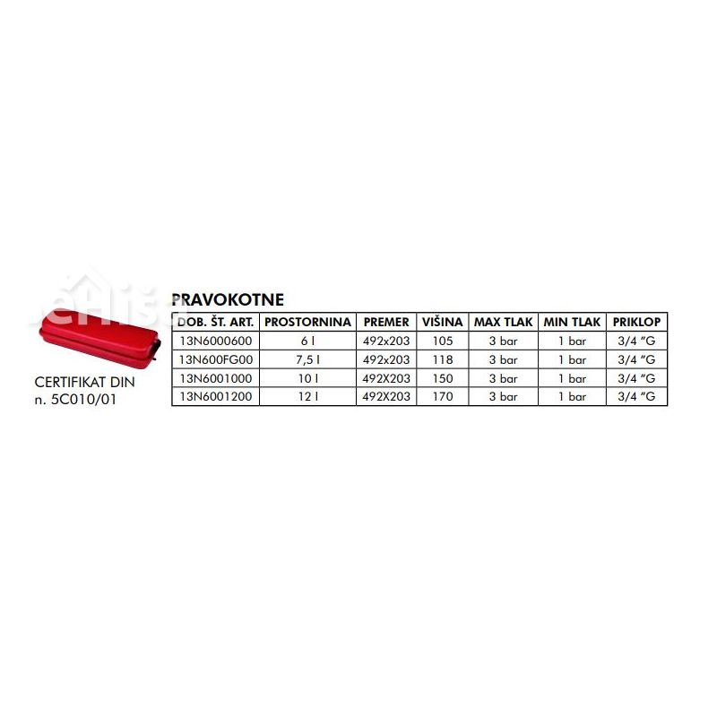 Pravokotna ekspanzijska posoda 75L - OEM PRO - 3/4